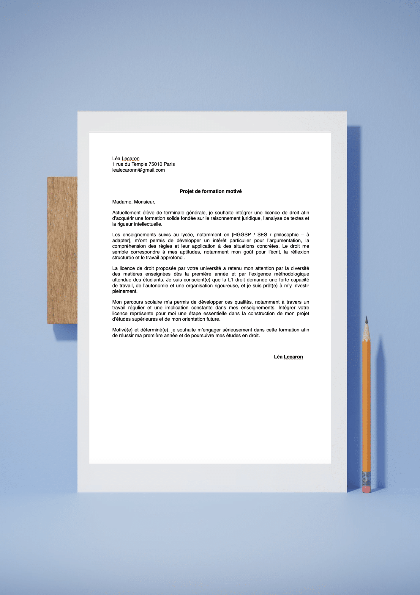 Lettre motivation droit Parcoursup