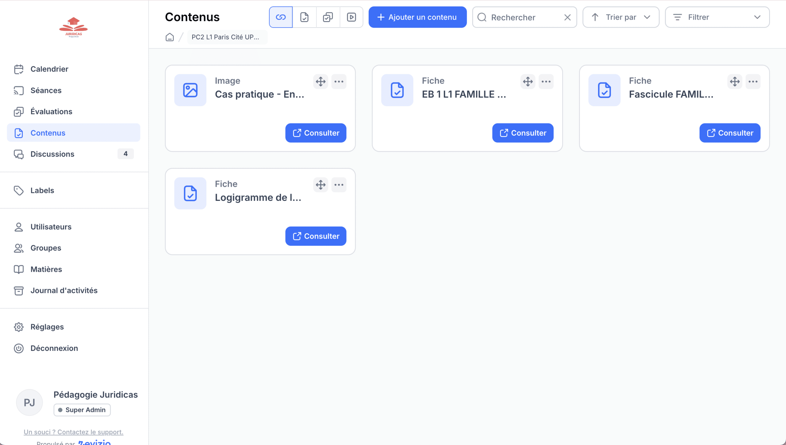 Aperçu de la plateforme de cours en ligne Revizio