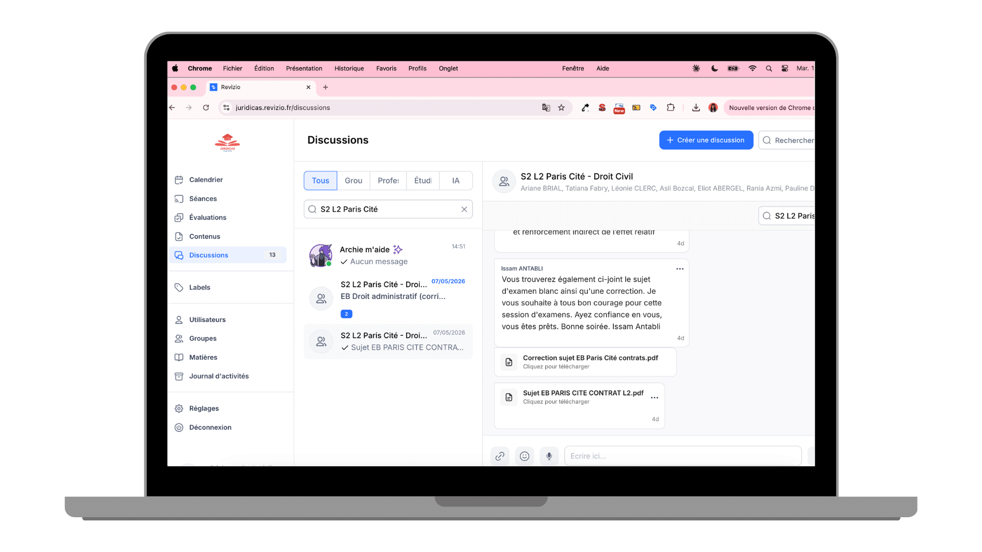 Plateforme Revizio, séances de TD en distanciel